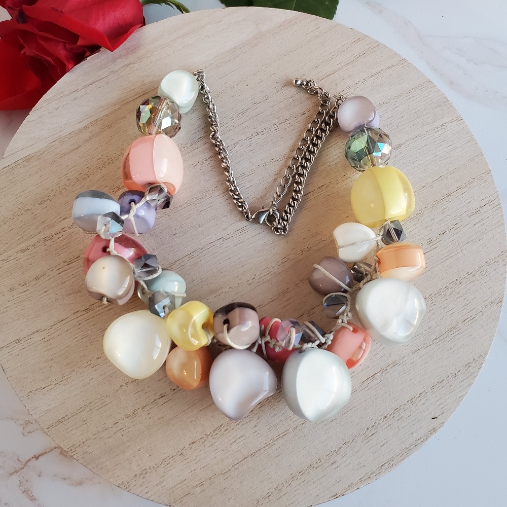 Multicolor chunky acrylic beads pastels iridescent beads silver tone stunning